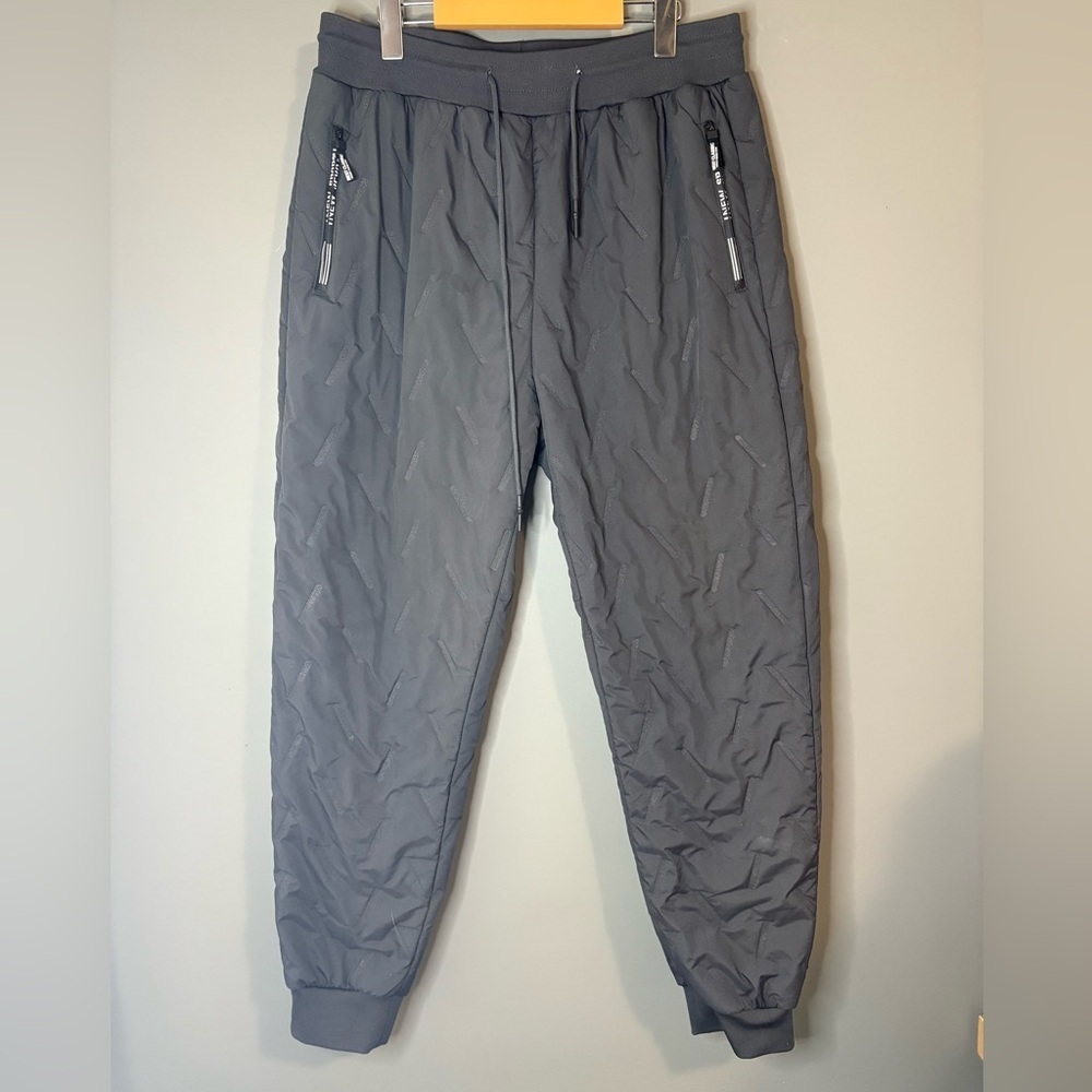 Fleece Lined, Thick Heavy Warm Gray Pants, Size Large, Draw String Waist
